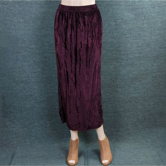 Vintage Dresses & Skirts - Vintage 90s Purple Velvet Maxi-Skirt, Shell Buttons on Back Slit TSD Collection